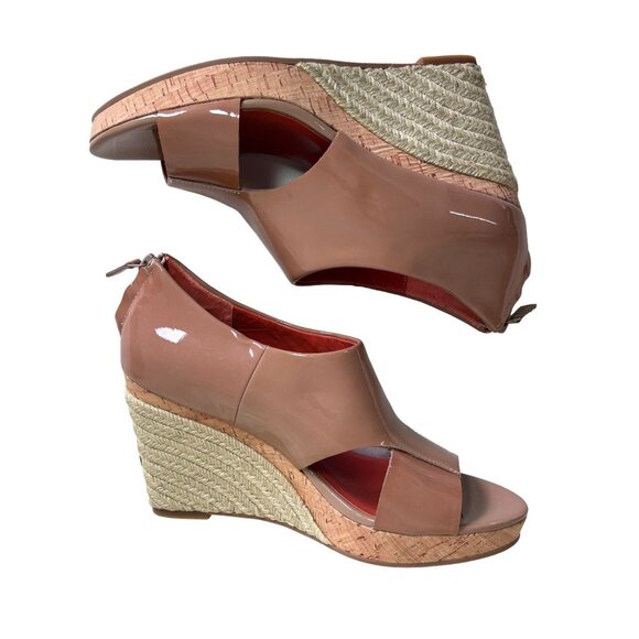 Cole Haan Nike Air Open Toe Leather Wedge Espadrille in Taupe - Sz 9.5 - Picture 1 of 7